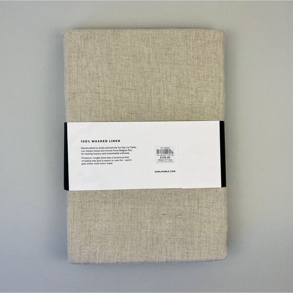 Sur La Table Washed Linen Tablecloth 70x108 Neutral Belgian Flax Handcrafted New - Picture 3 of 7